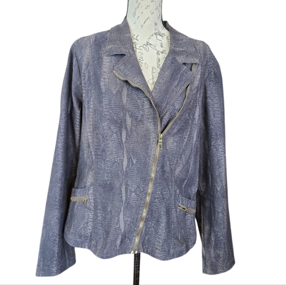 XCVI Black Gray Tan Snakeskin Print Zip Moto Jacket XL - Picture 2 of 10